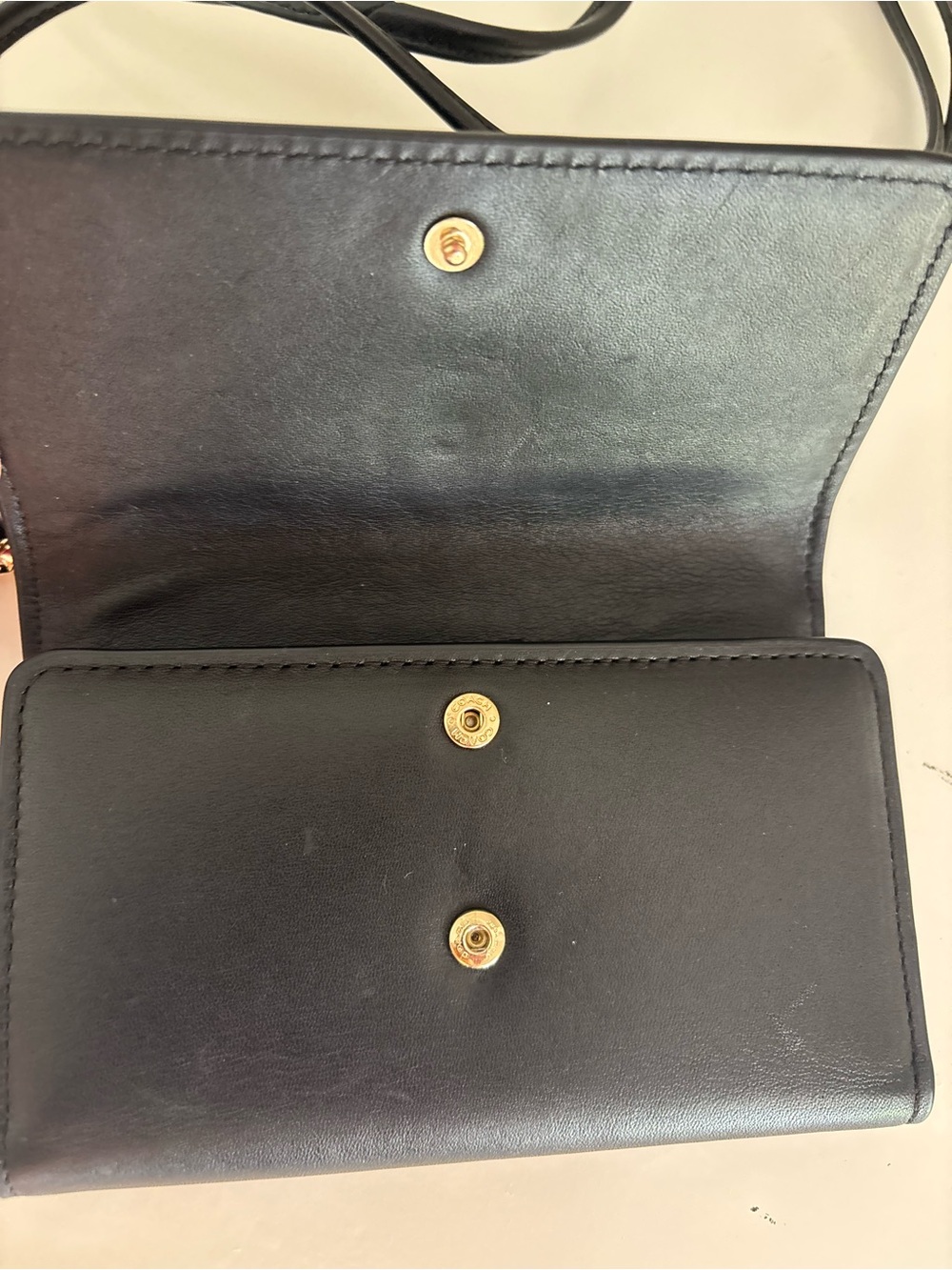 Coach Black Leather Crossbody Wallet with Gold-Tone Button - Picture 9 of 16